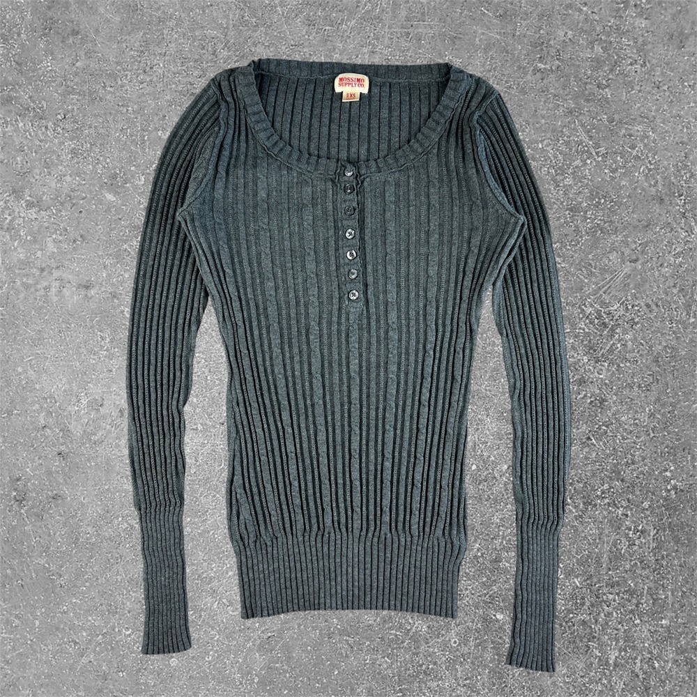 Y2K Mossimo Gray‎ Ribbed Cable Knit Henley Sweater Scoop Neck XS Elena Gilbert
